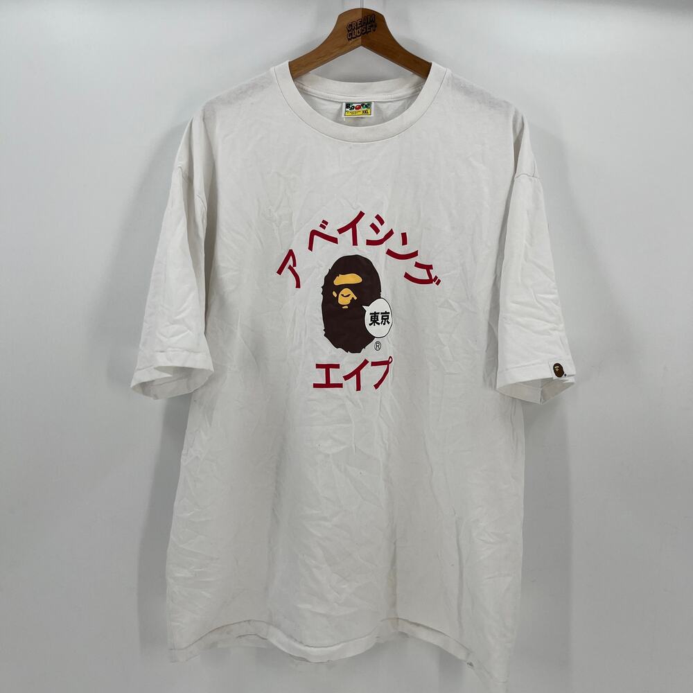 A Bathing APE BAPE Nigo Ape Head Japanese Arc Logo Tee in White 3XL